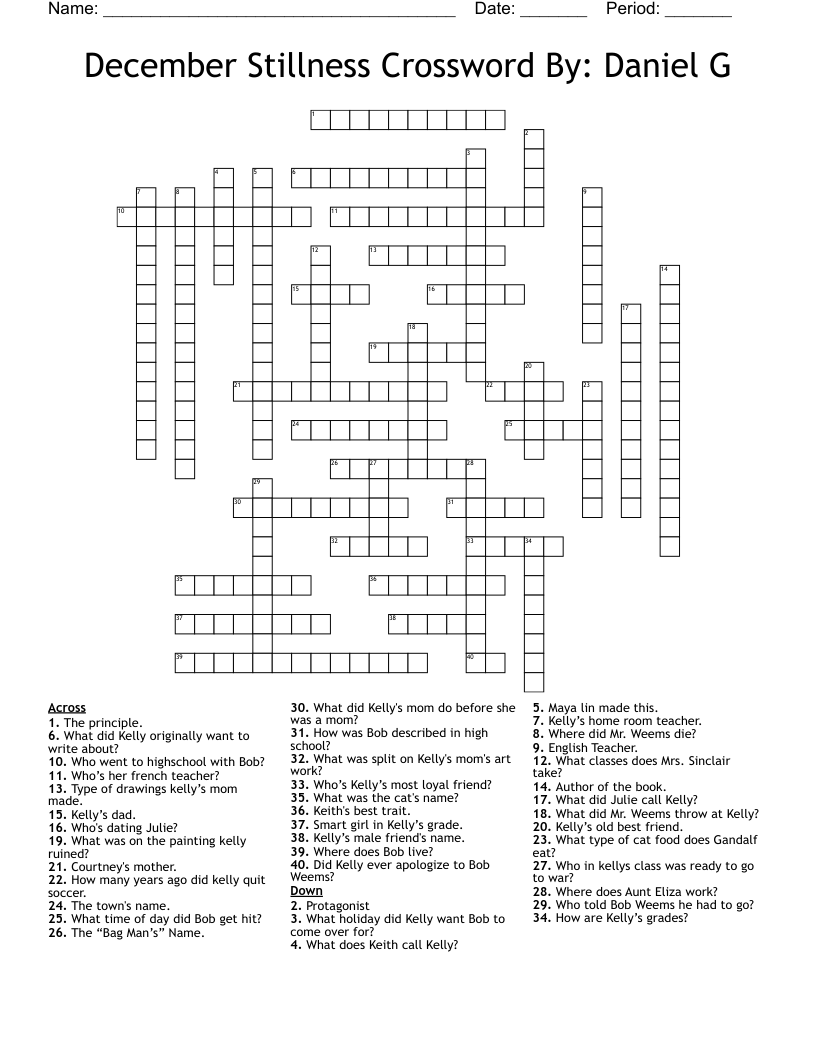 December Stillness Crossword By: Daniel G