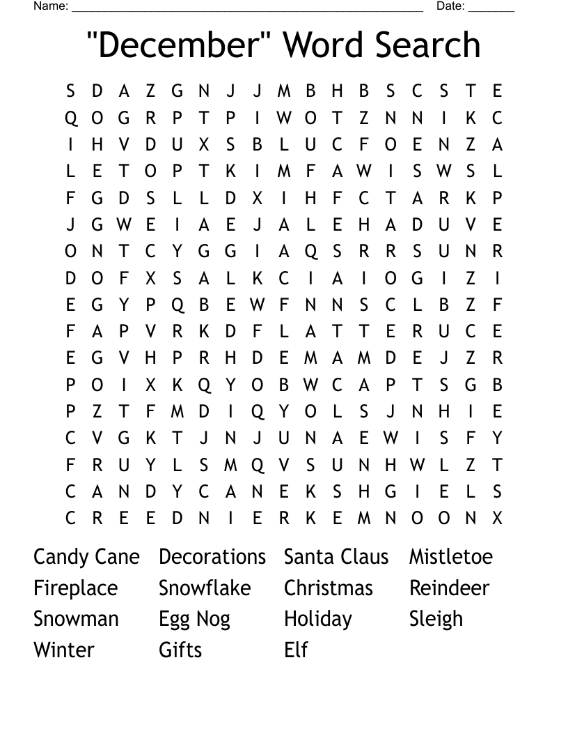 "December" Word Search 