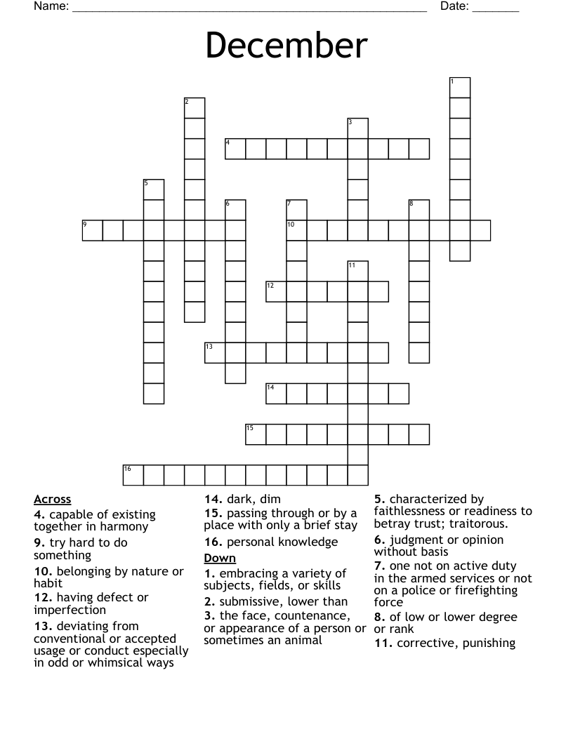 December   Crossword