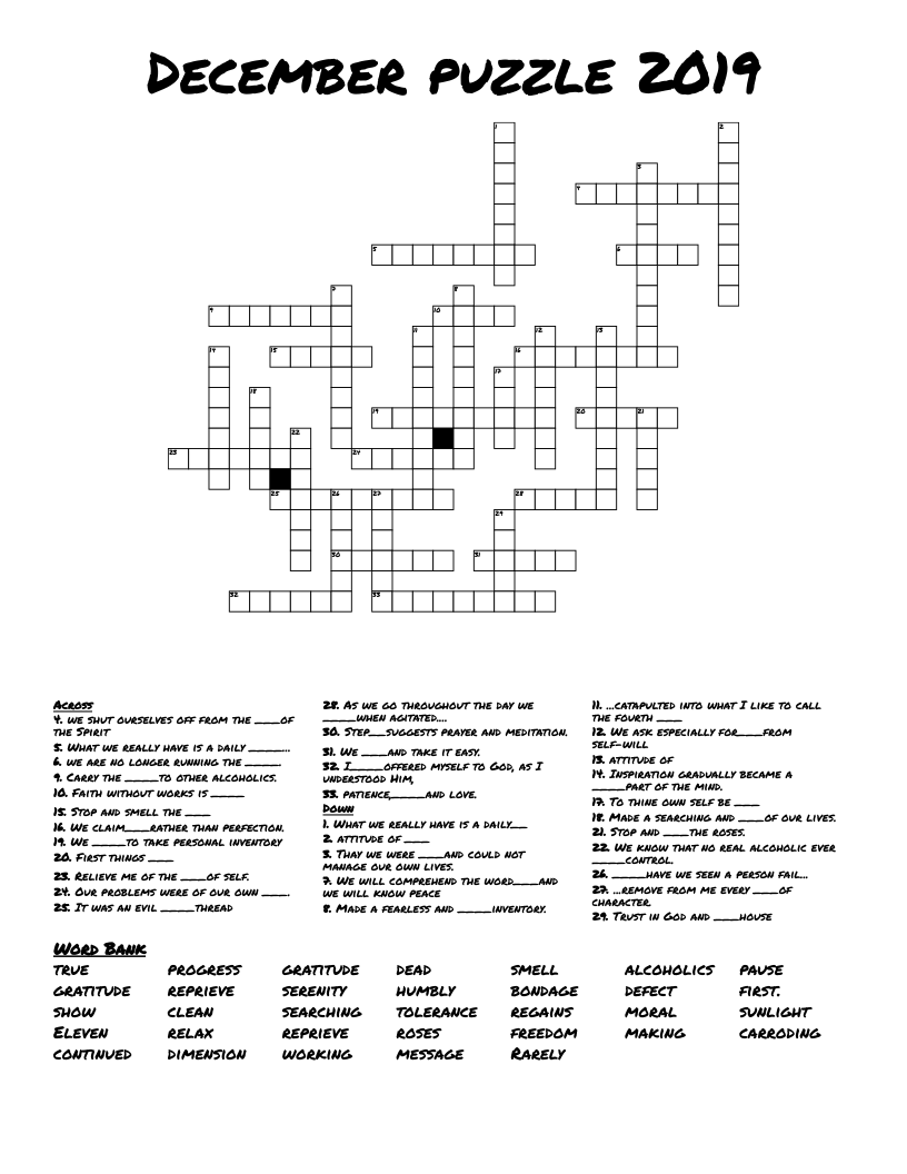 December puzzle 2019 Crossword