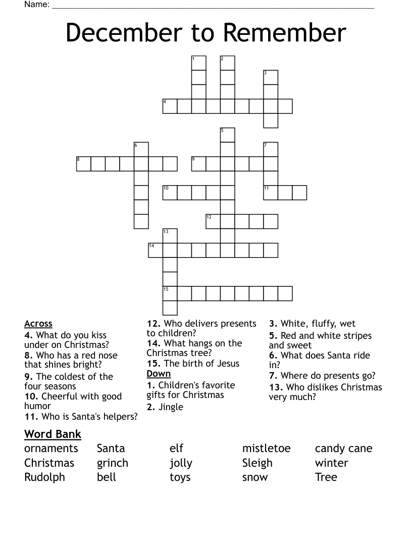 December to Remember  Crossword