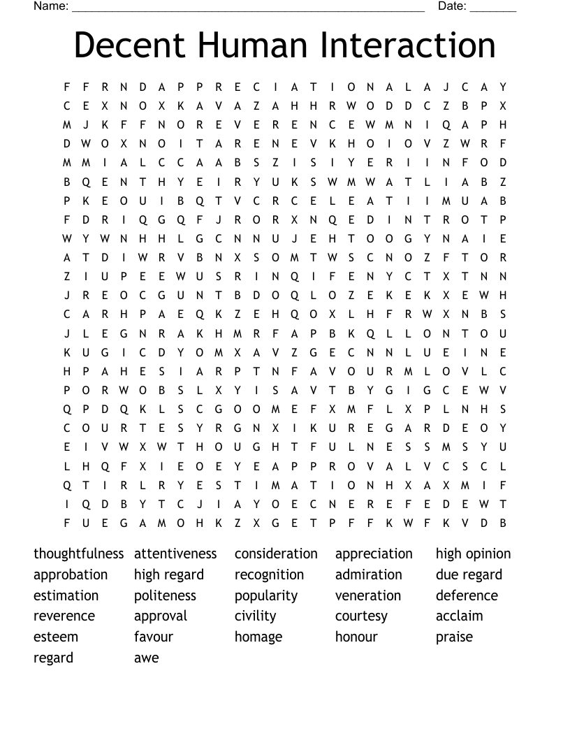 Decent Human Interaction Word Search