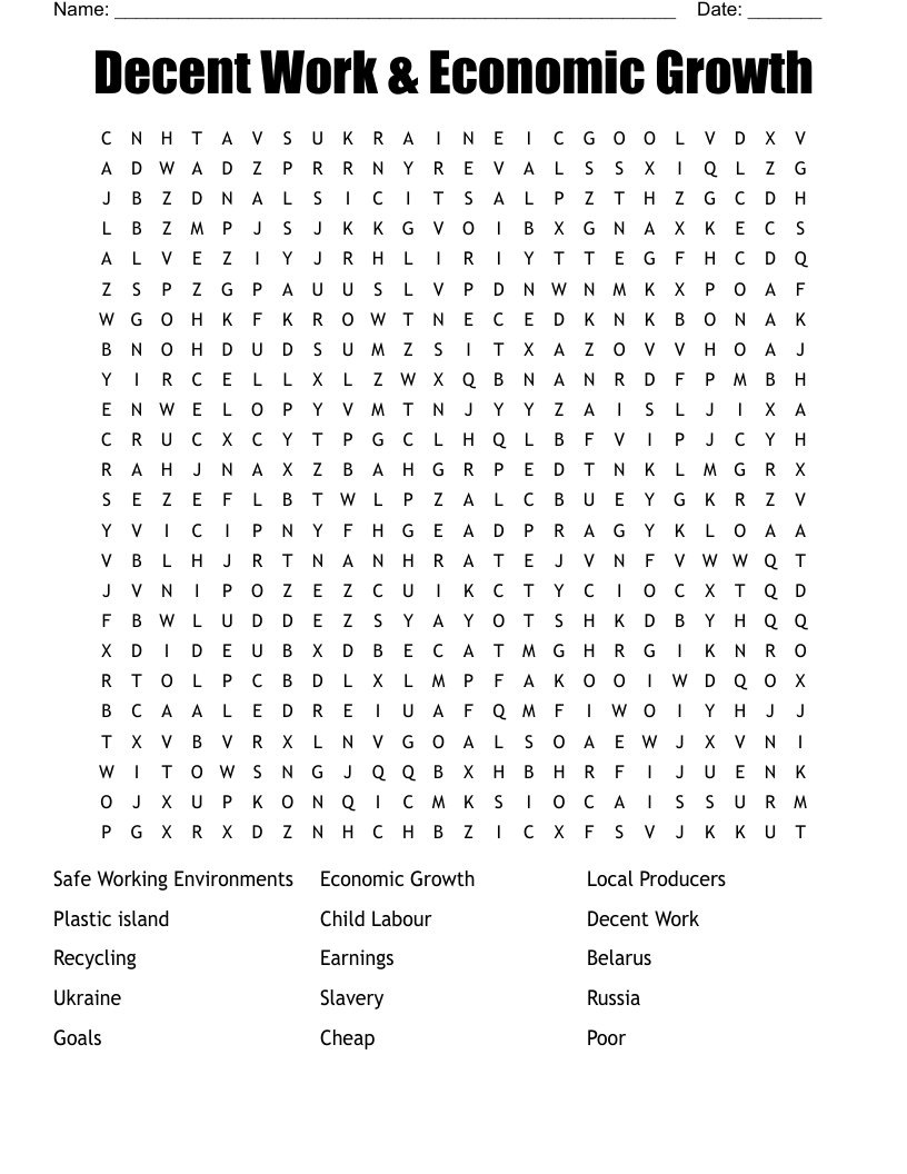 Decent Work & Economic Growth Word Search