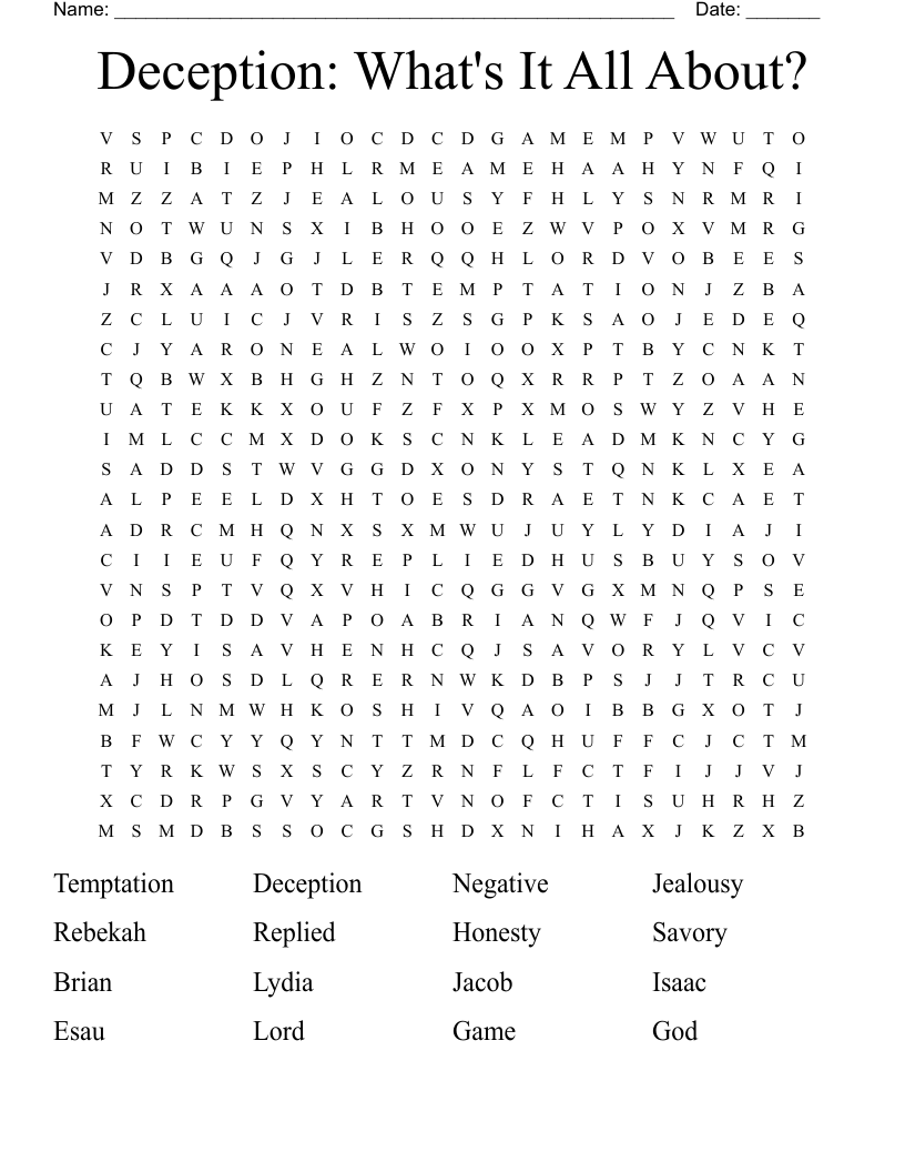 Deception: What's It All About? Word Search