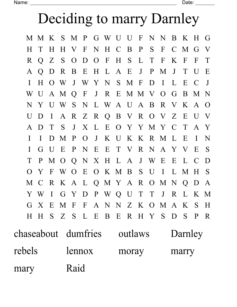 Deciding to marry Darnley Word Search
