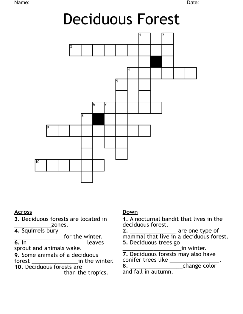 Deciduous Forest Crossword
