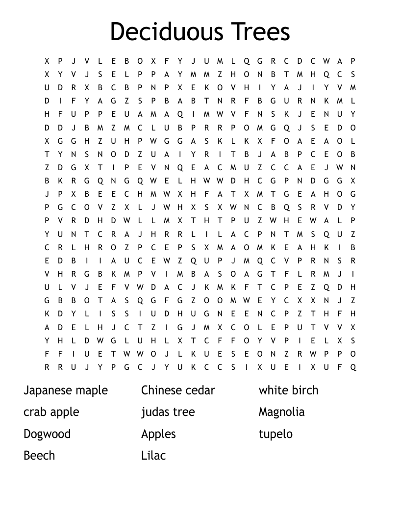 Deciduous Trees Word Search