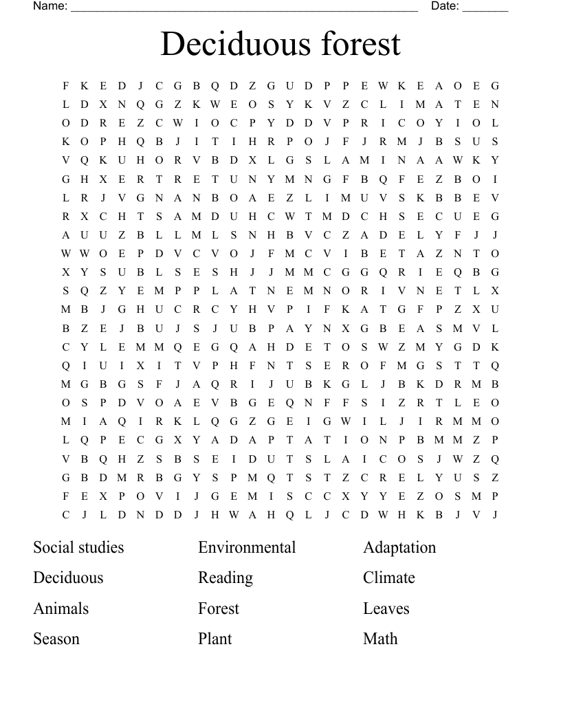 Deciduous forest Word Search