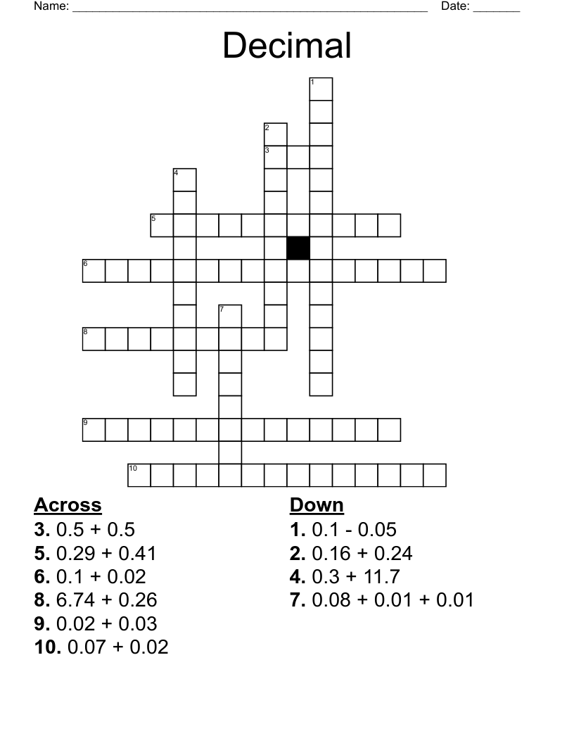 Decimal Crossword