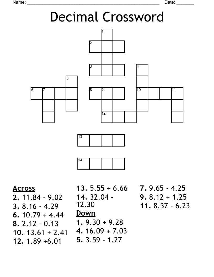 Decimal Crossword