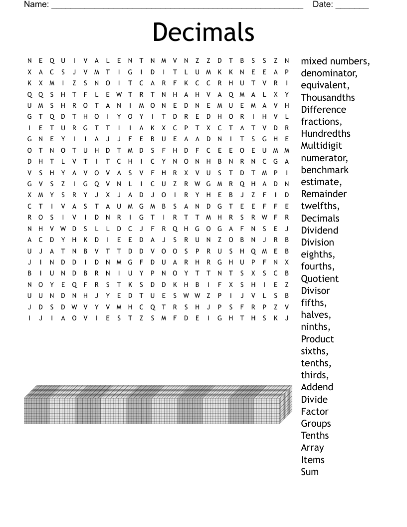 Decimals Word Search