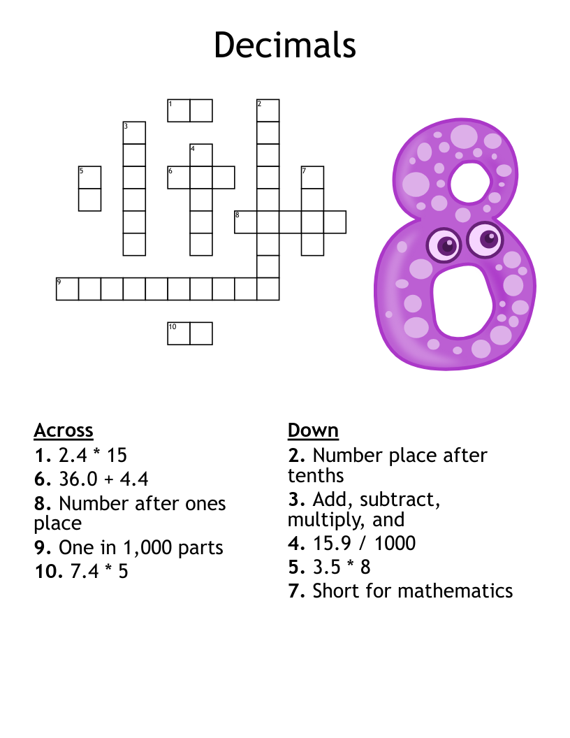 Decimals Crossword
