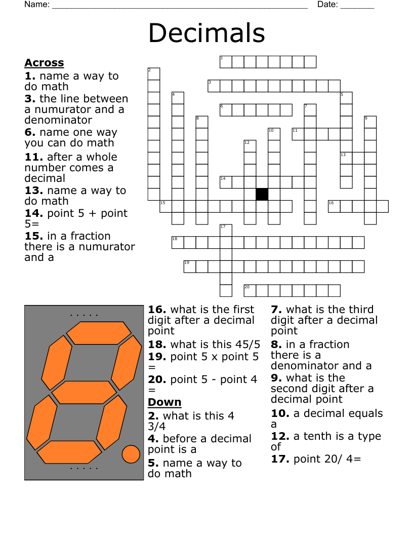 Decimals Crossword