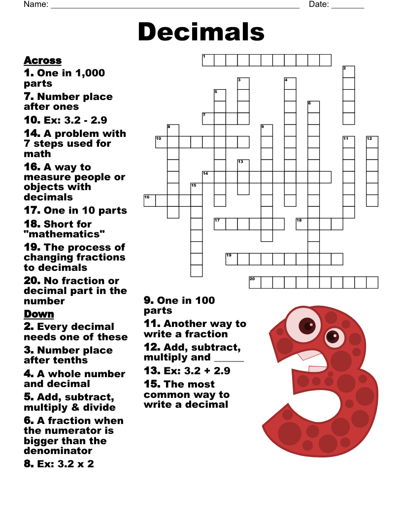 Decimals Crossword