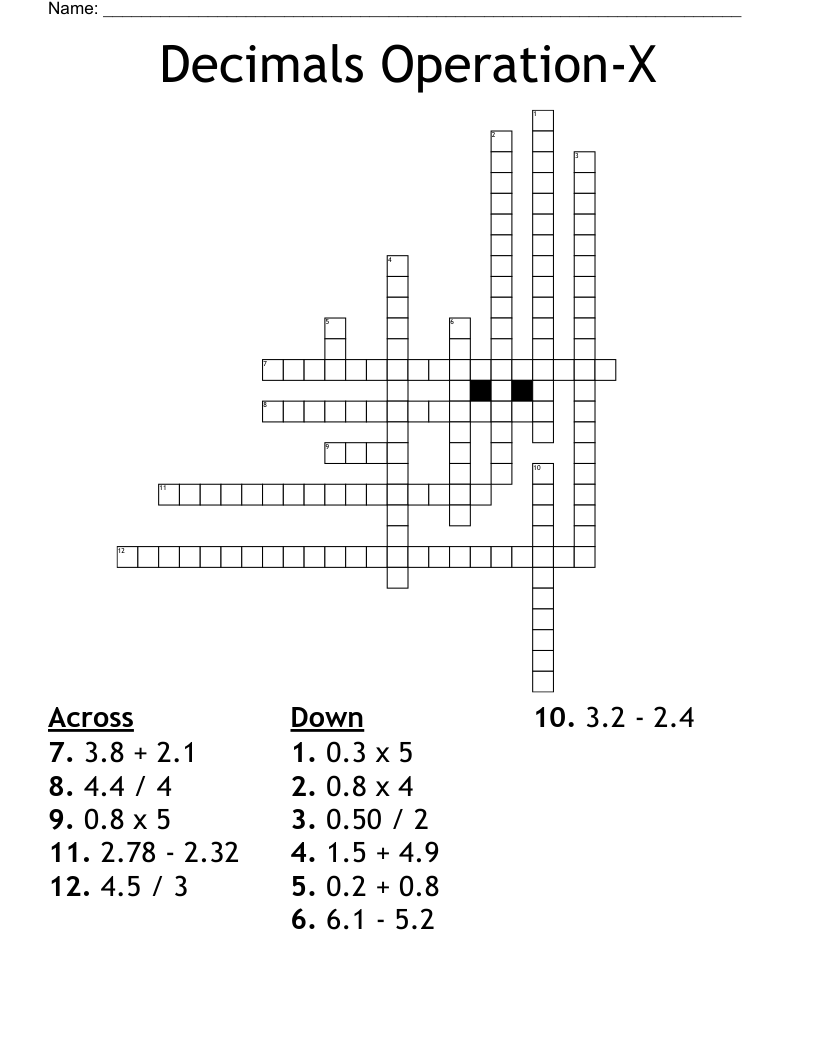 Decimals Operation-X Crossword