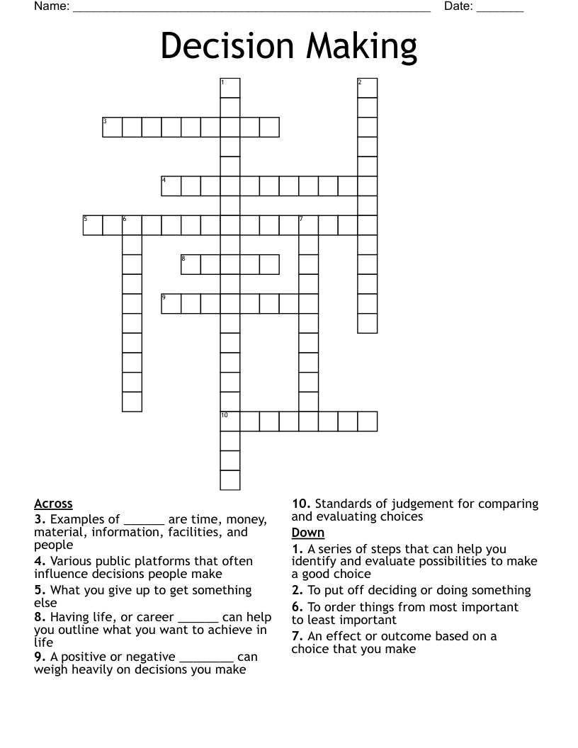Decision Making Crossword