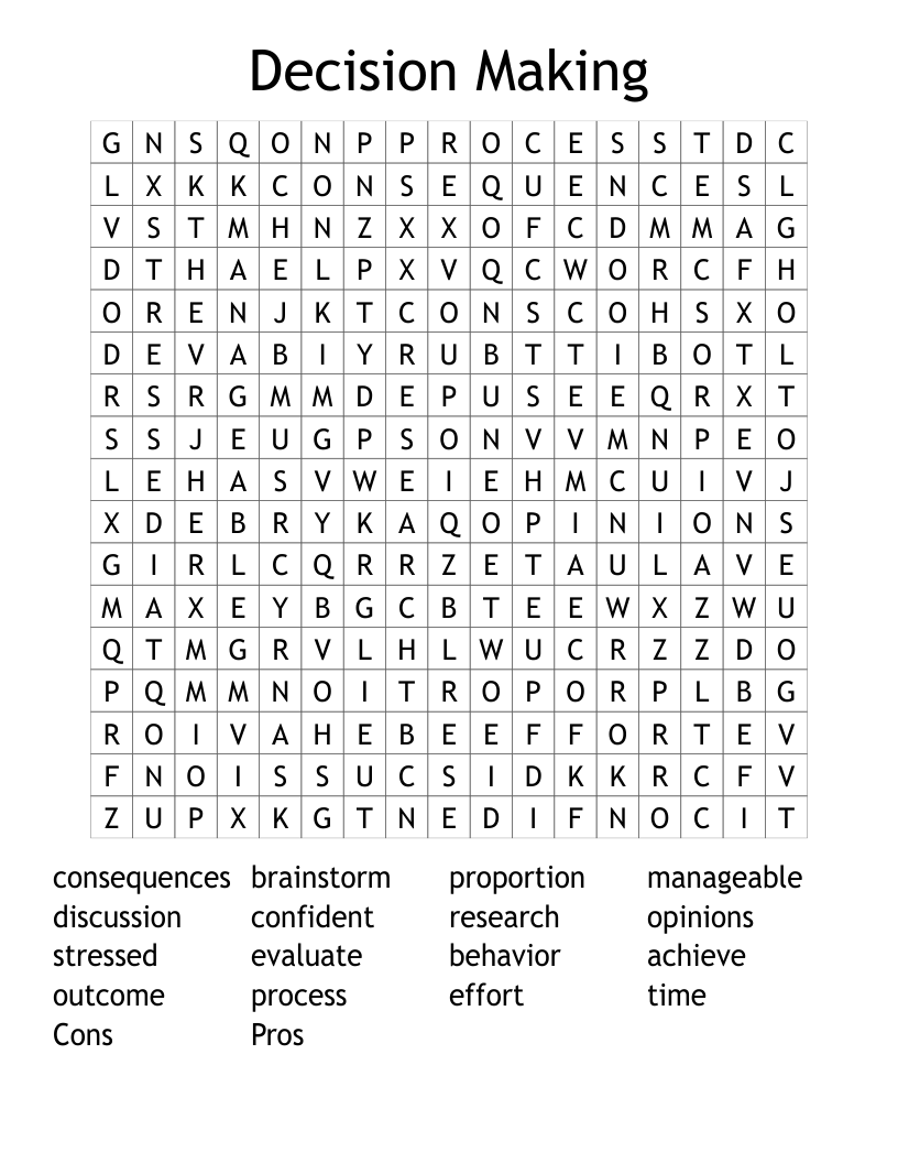 Decision Making Word Search