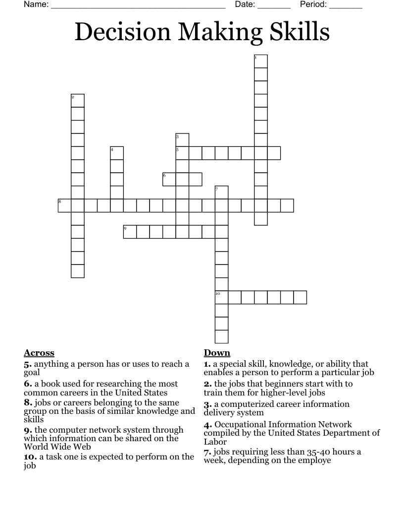 Decision Making Skills Crossword