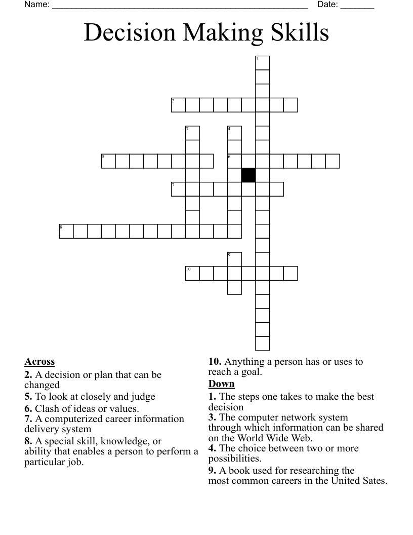 Decision Making Skills Crossword