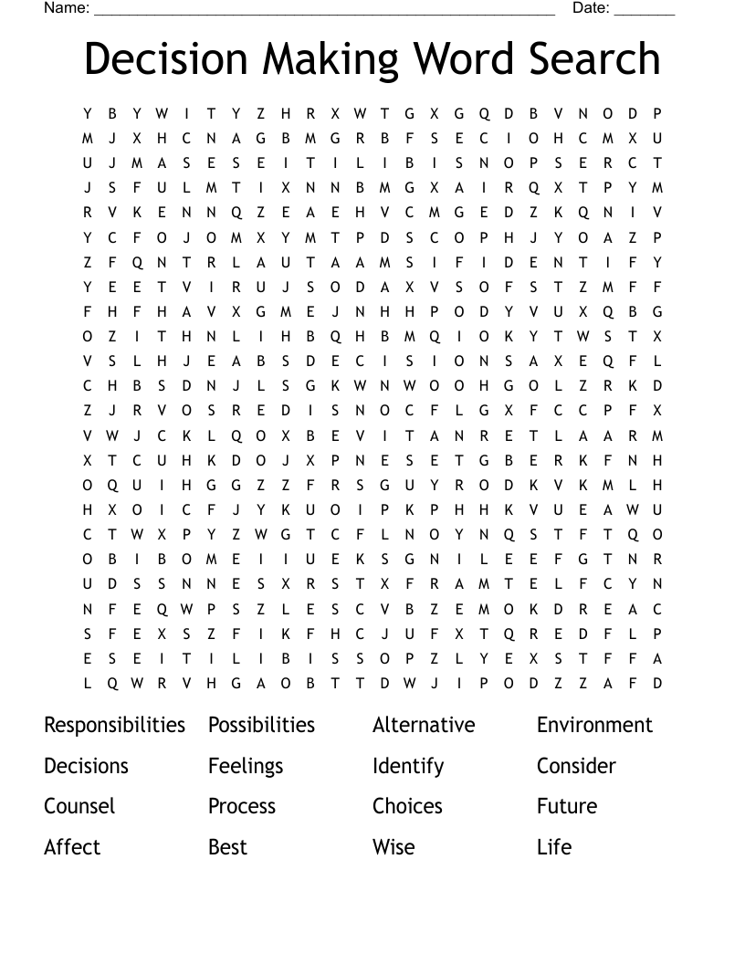 Decision Making Word Search 