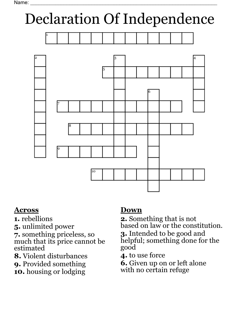 Declaration Of Independence Crossword