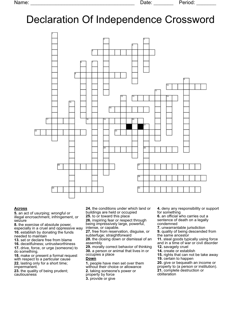 Declaration Of Independence Crossword 
