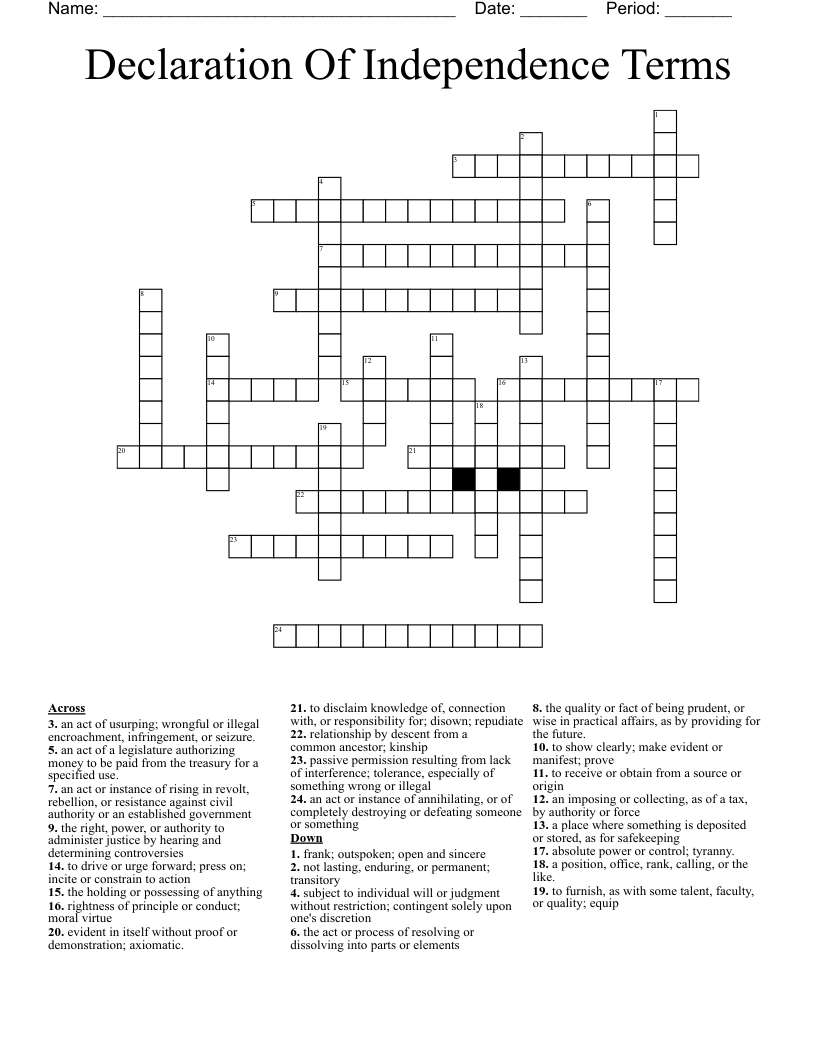 Declaration Of Independence Terms Crossword