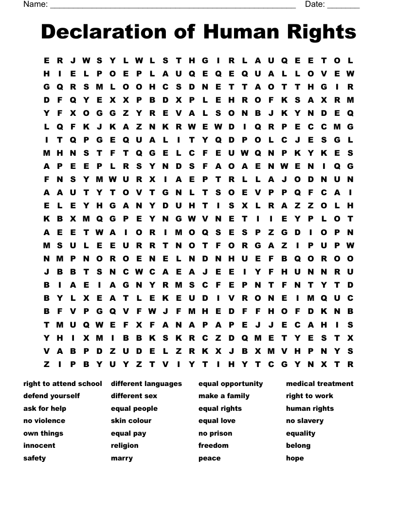 Declaration of Human Rights Word Search