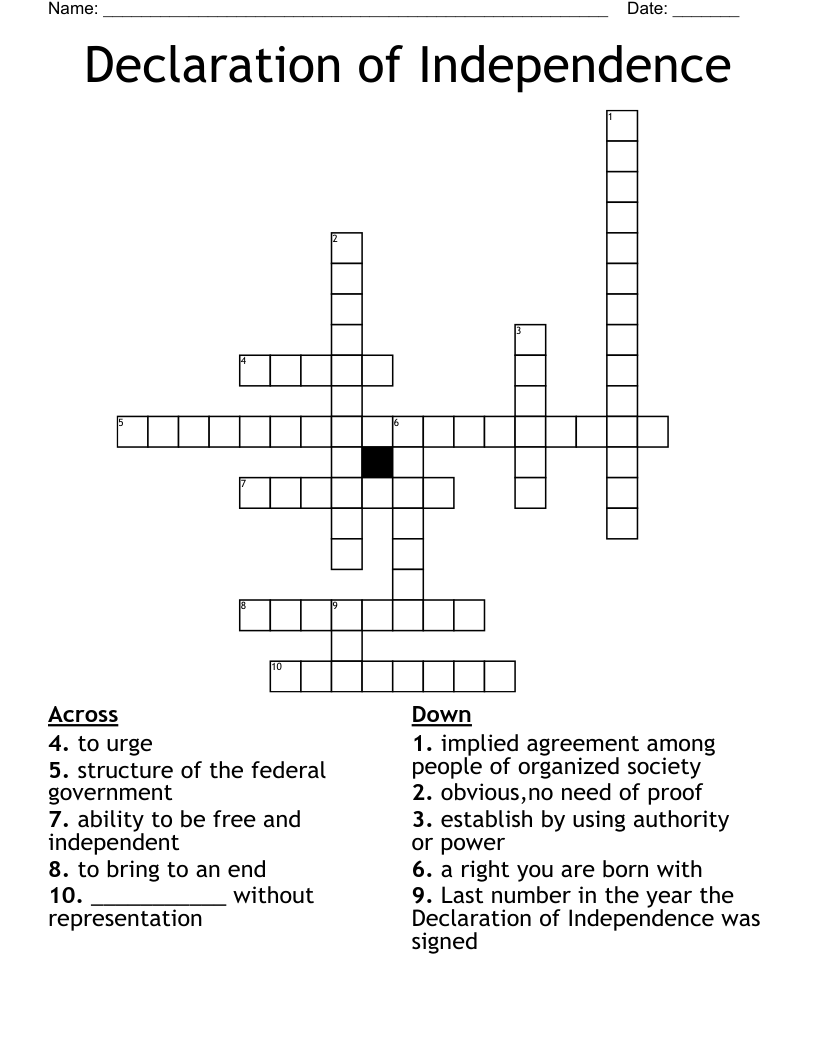Declaration of Independence Crossword