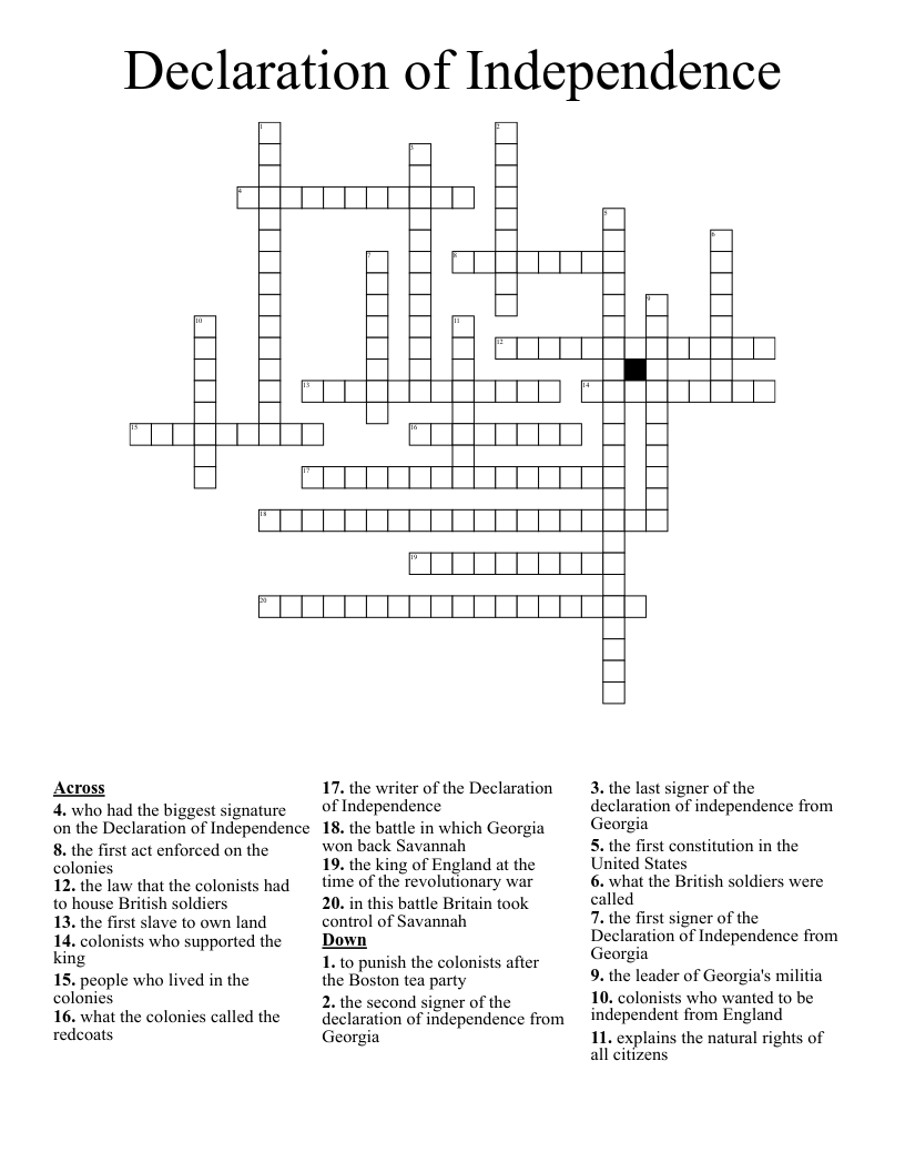 Declaration of Independence Crossword