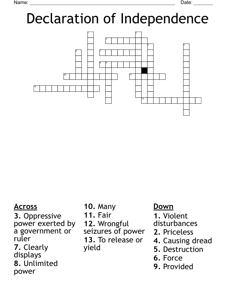 Declaration of Independence  Crossword