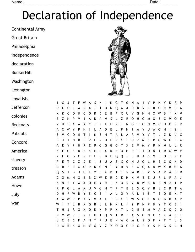 Declaration of Independence  Word Search