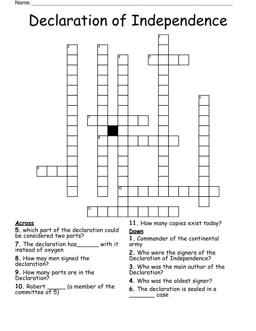 Declaration of Independence  Crossword