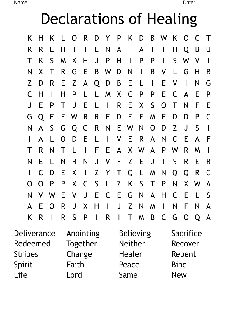 Declarations of Healing  Word Search