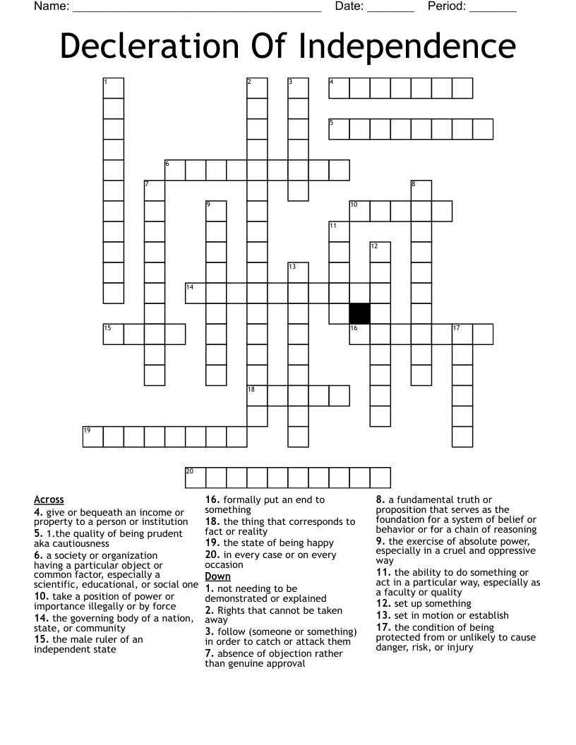 Decleration Of Independence Crossword
