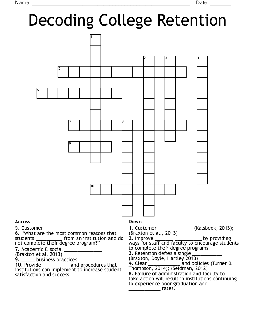 Decoding College Retention Crossword