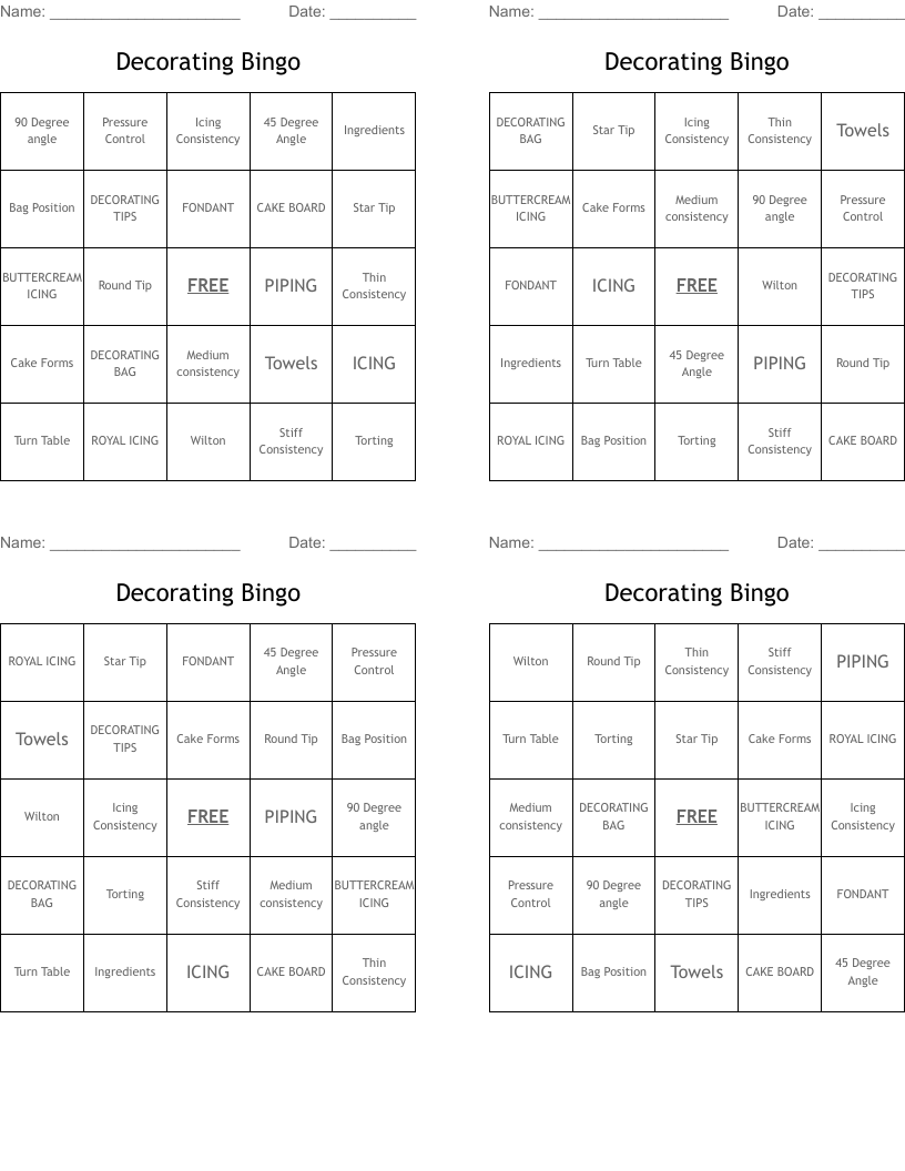 Decorating Bingo