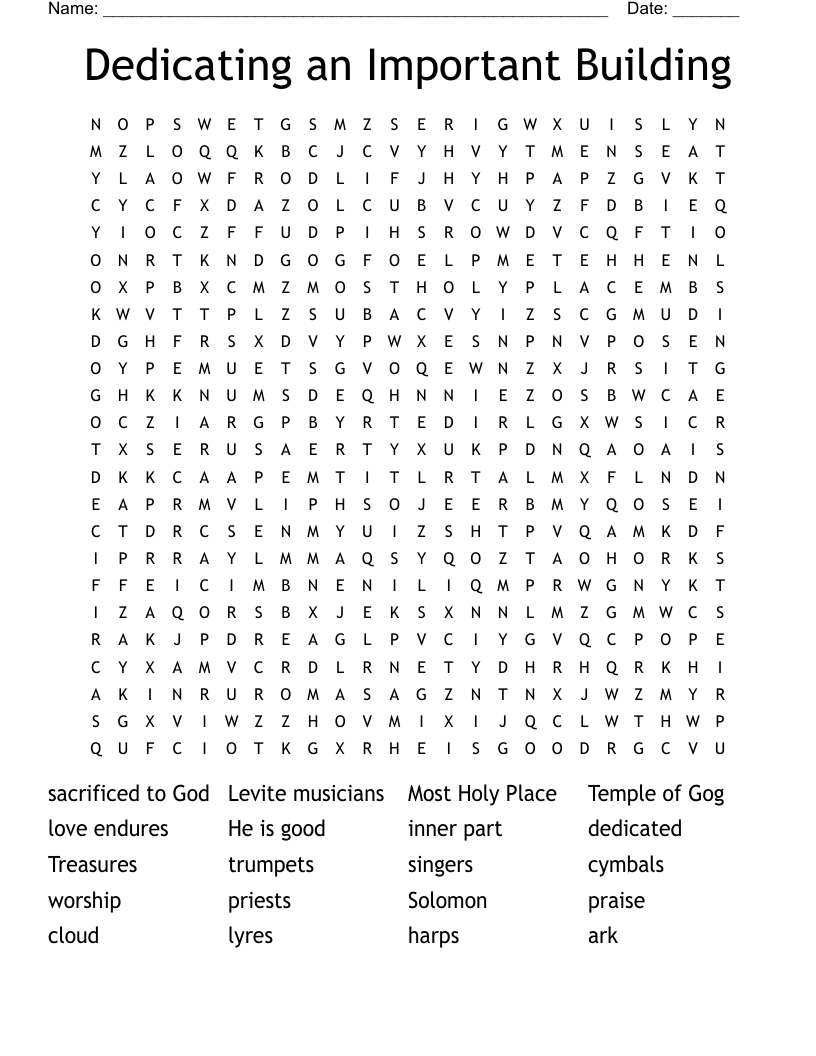 Dedicating an Important Building Word Search