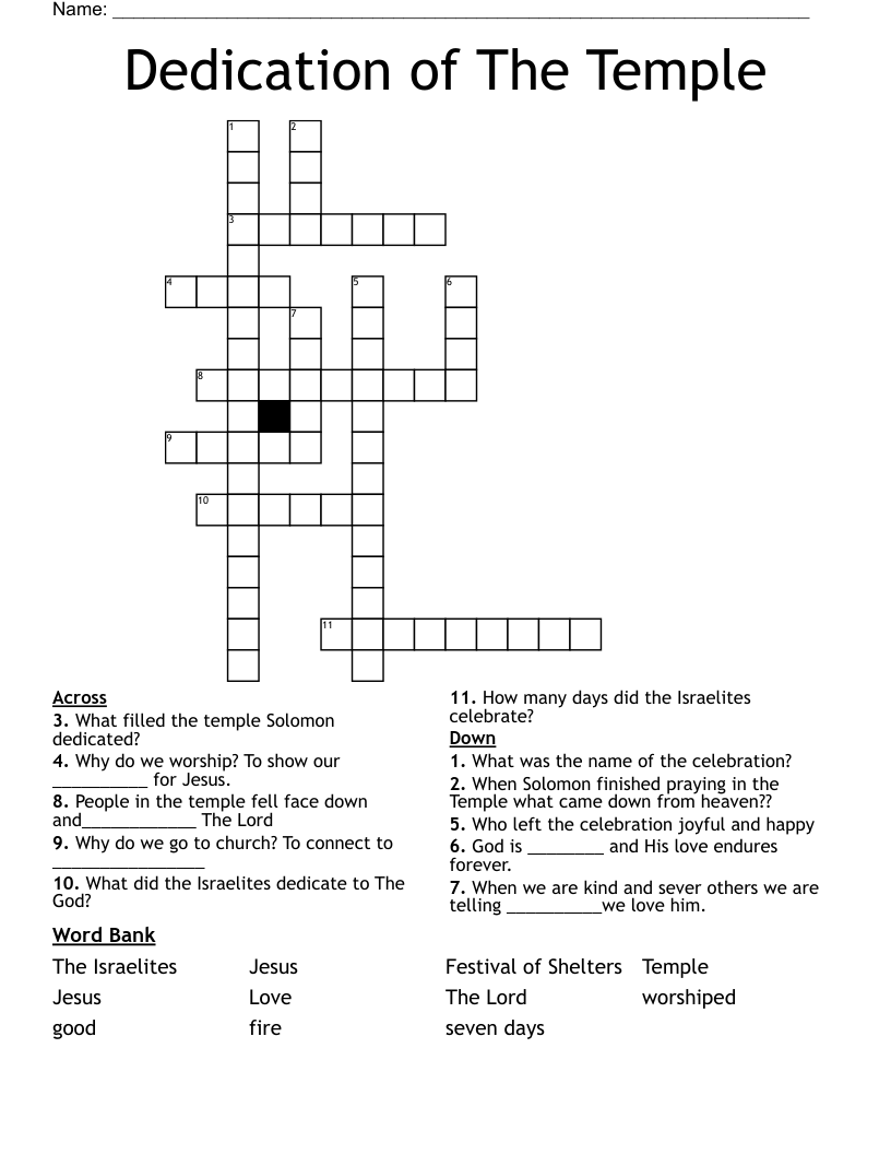 Dedication of The Temple Crossword