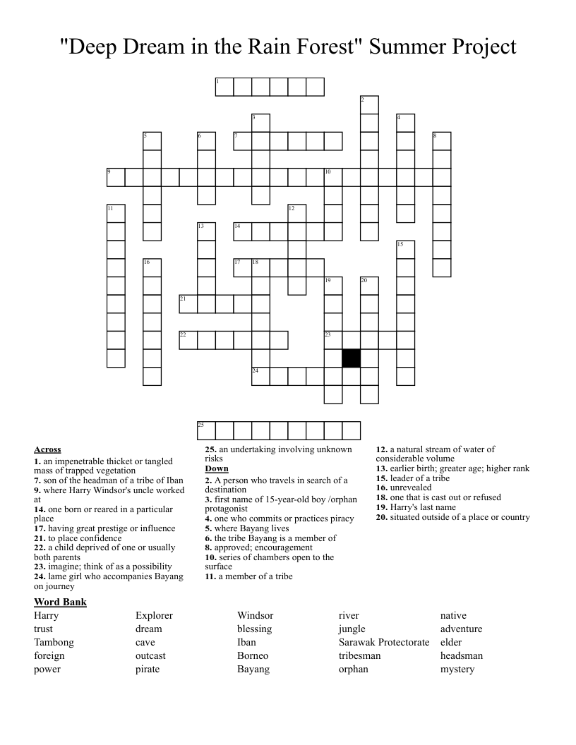 "Deep Dream in the Rain Forest" Summer Project Crossword