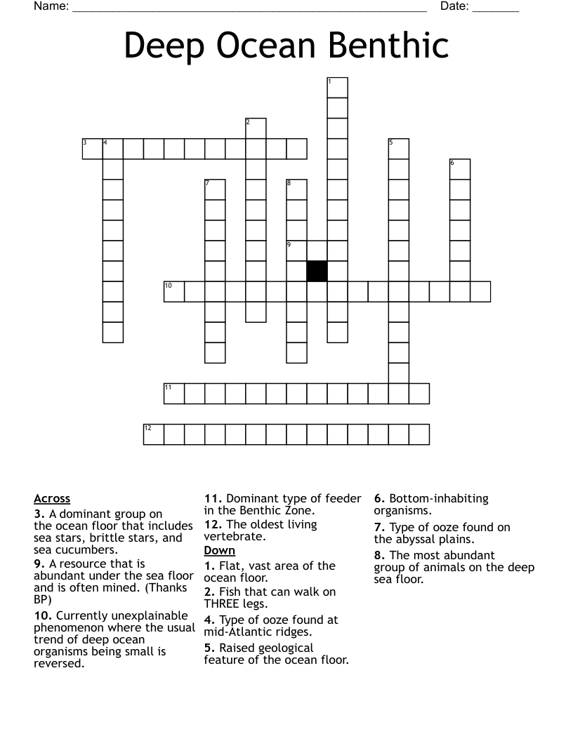 Deep Ocean Benthic Crossword