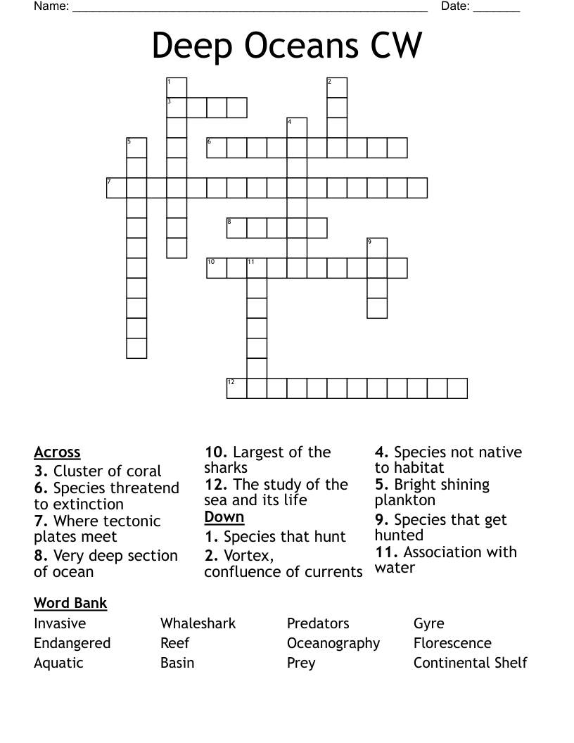 Deep Oceans CW Crossword