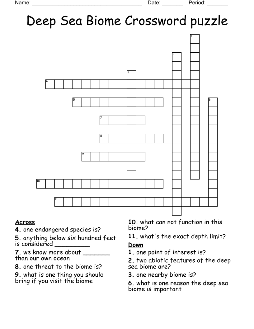 Deep Sea Biome Crossword puzzle