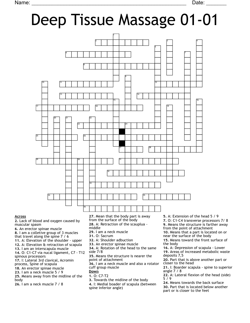 Deep Tissue Massage 01-01 Crossword