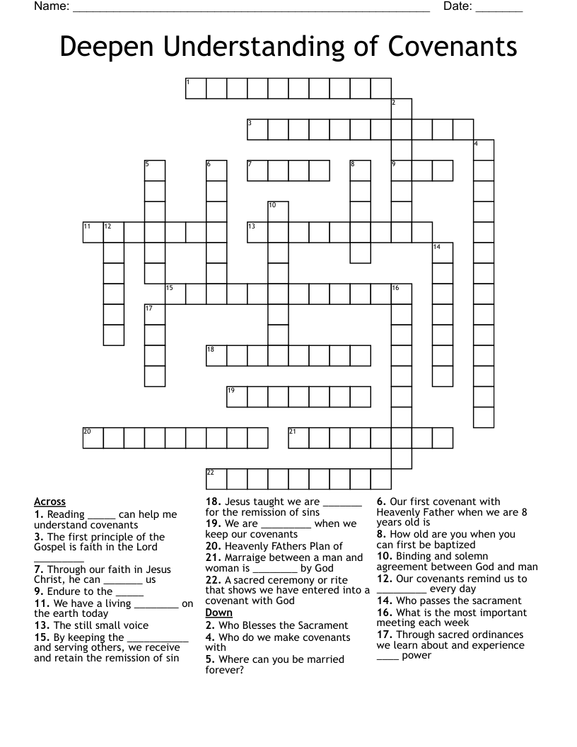 Deepen Understanding of Covenants Crossword