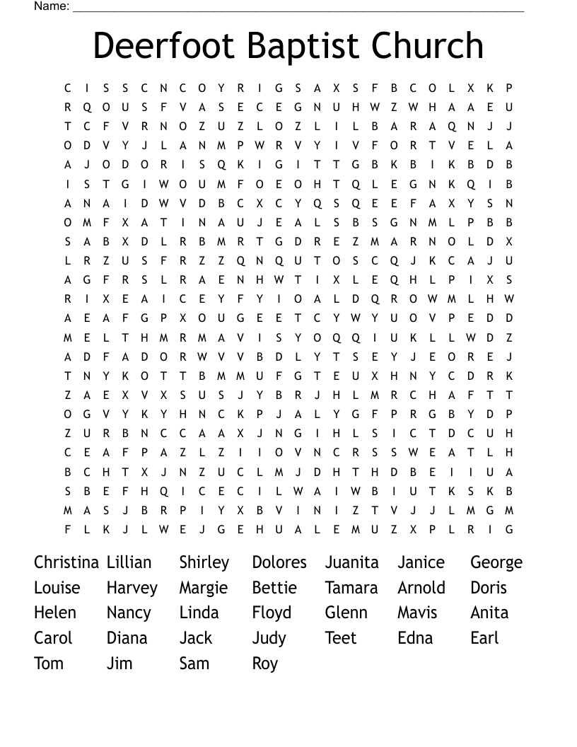 Deerfoot Baptist Church Word Search