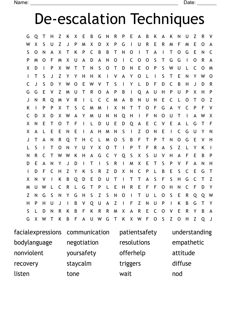 De-escalation Techniques Word Search