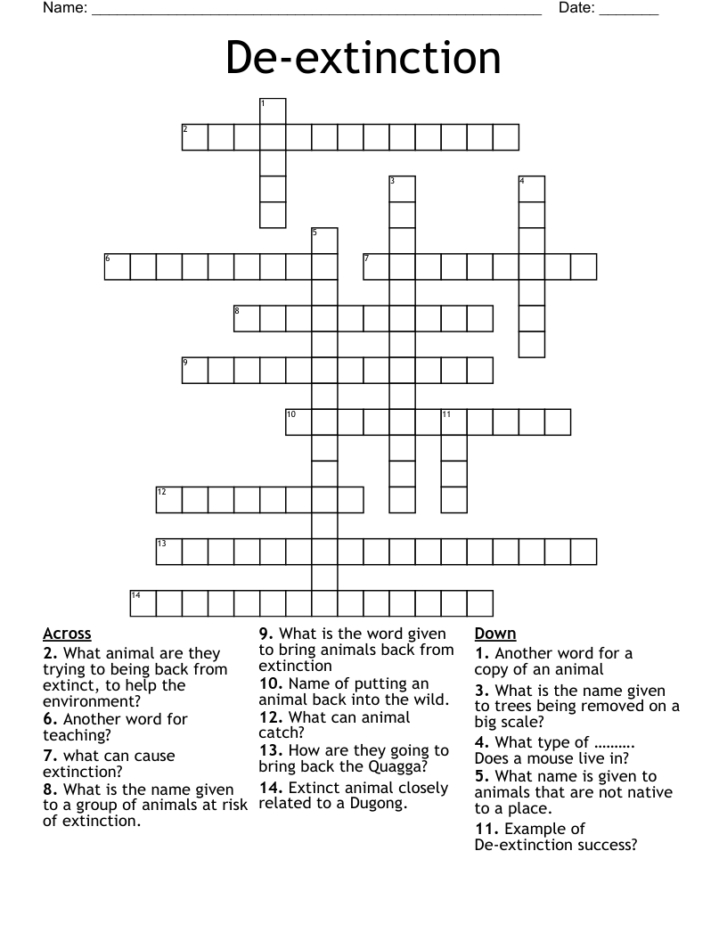 De-extinction  Crossword