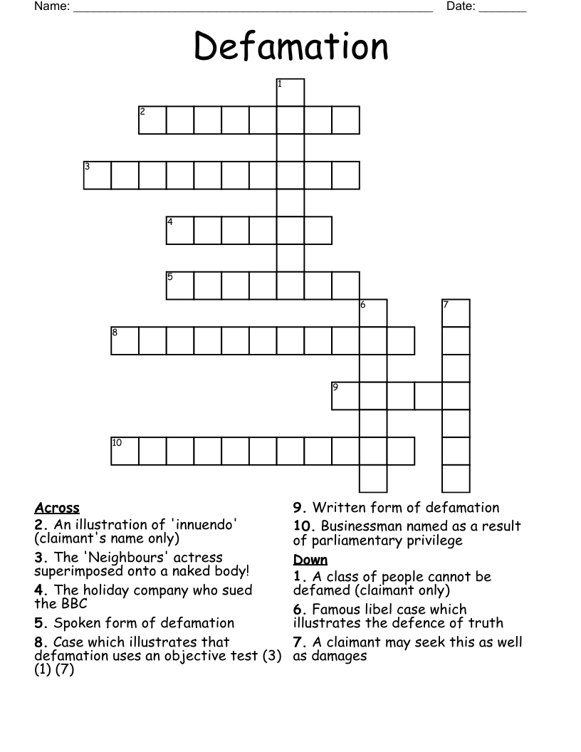 Defamation  Crossword