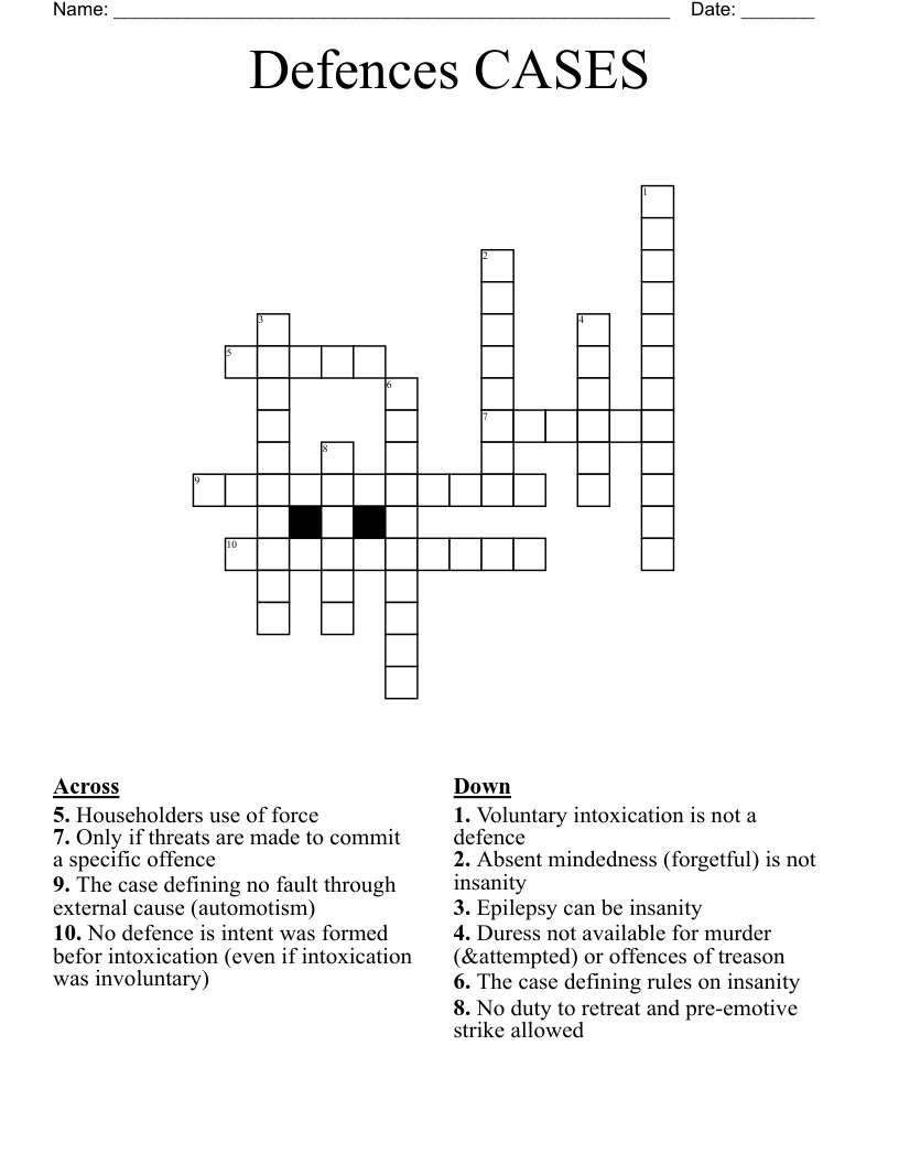 Defences CASES Crossword